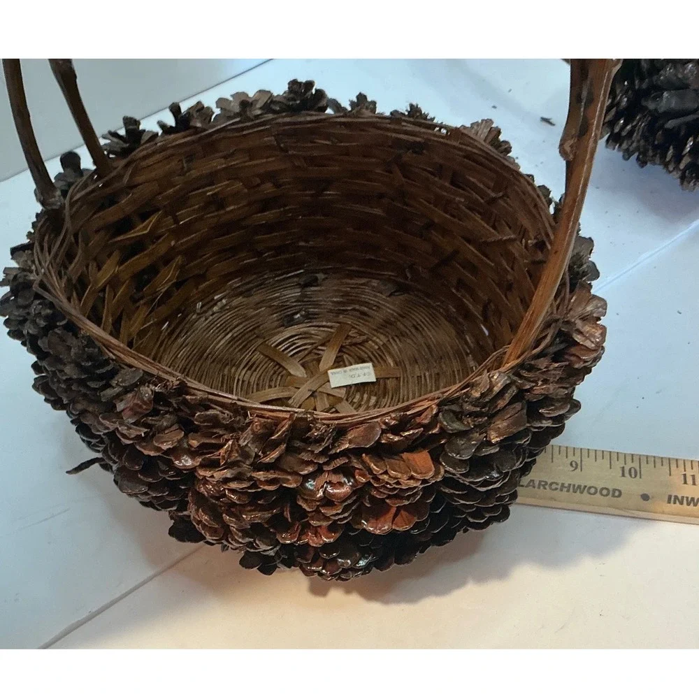 Pinecone Nesting Baskets Set Rustic Woodland Cabin Decor Small Med